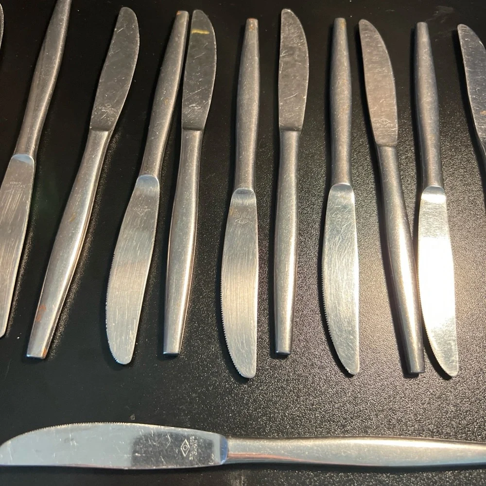 Lot of 13 VINTAGE Carlton Stainless Steel Flatware Dinner Knives Woodcrest Japan
